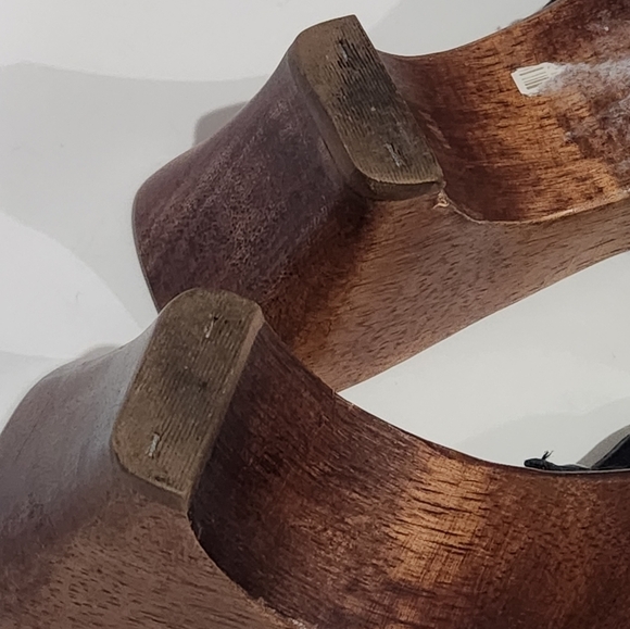 Vintage 80's Wood and Leather Candies Mule Sandal Heel sz 8 - Picture 7 of 12